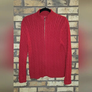 L.L. Bean red cable knit zip up sweater